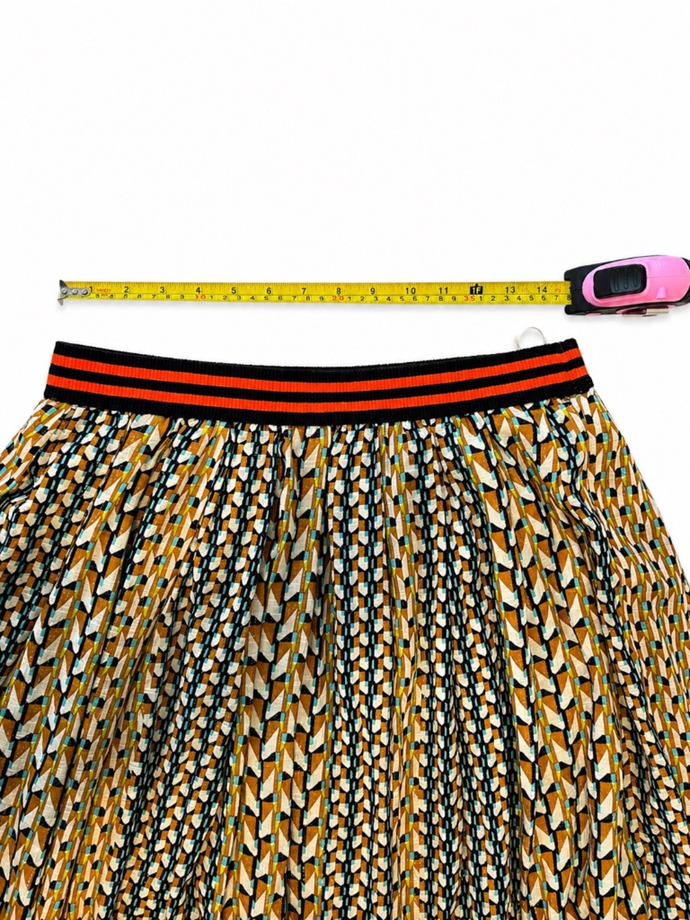 Benetton Pleated Maxi Skirt Women’s L Geometric Print Elastic Waist - Picture 5 of 6